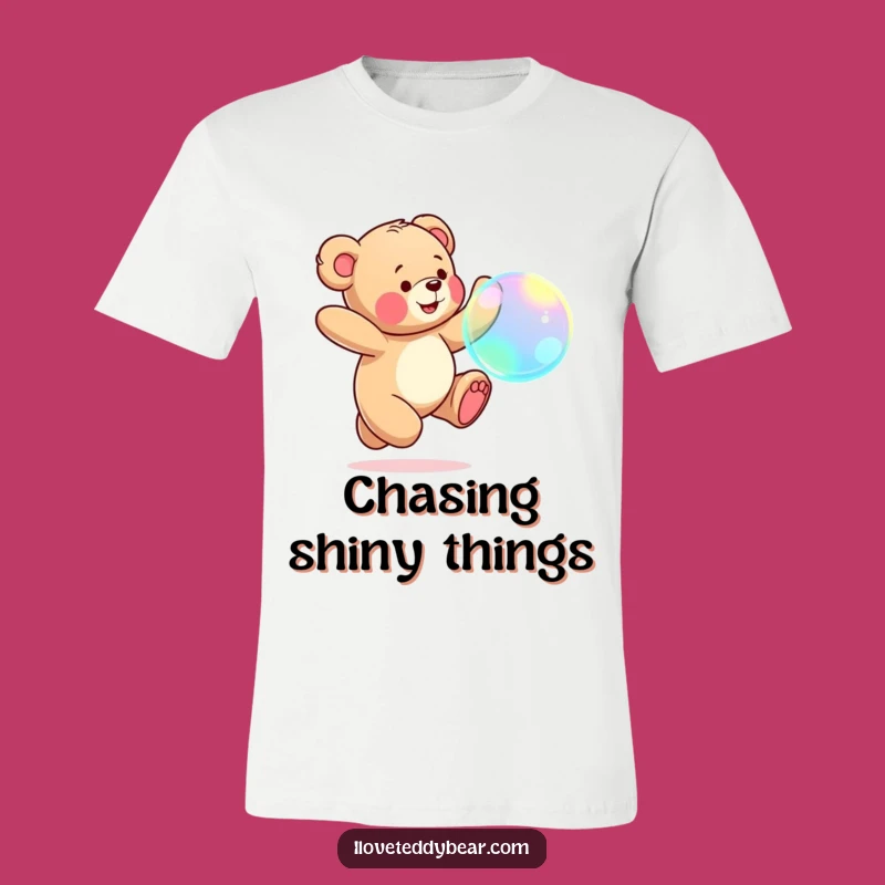 Funny Teddy Bear Bubble Chase T-Shirt: Wearable Joyful Fun