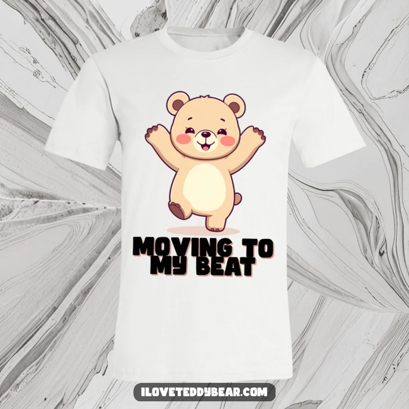 Funny t-shirt featuring a bear joyfully dancing with its arms in the air, embodying freedom and ecstatic celebration.