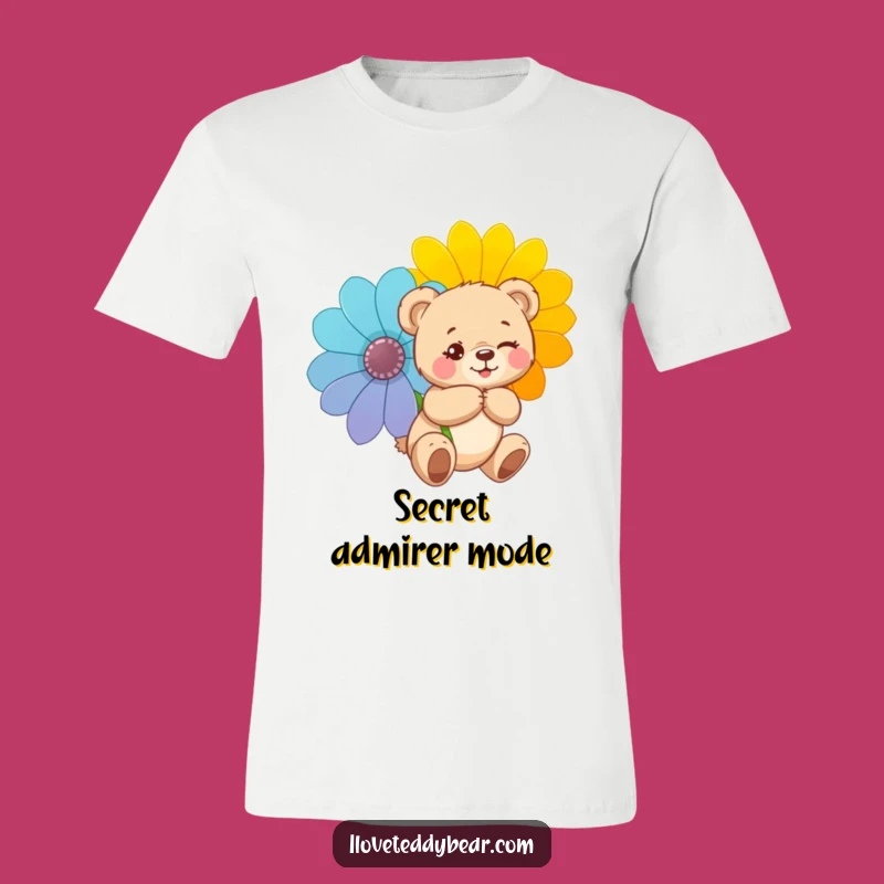 Funny Mischievous Teddy Bear T-Shirt: Secret Flower, Great Funny Gift