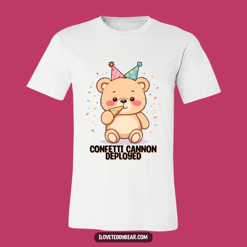 Funny Party Teddy Bear T-Shirt: Festive Bear Blowing Horn, Hilarious Gift for Party Lovers