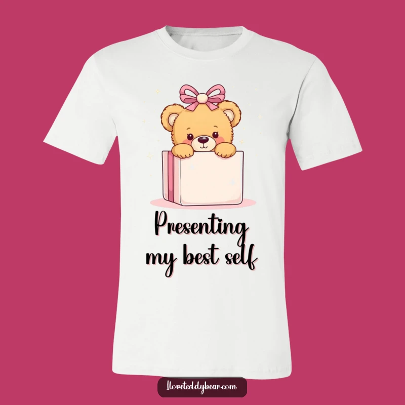 Funny Teddy Bear Peeking T-Shirt - Playful Surprise Gift for Her