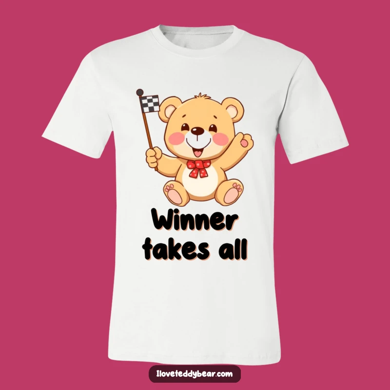 Funny Teddy Bear Racing Flag T-Shirt: Victory Fun Wear