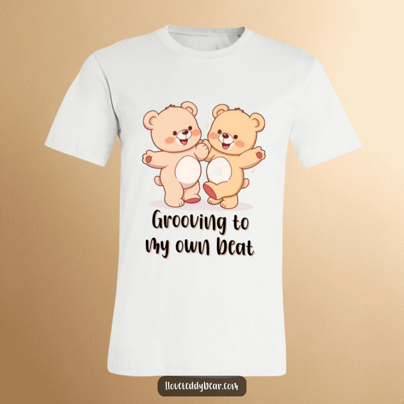 Funny Teddy Bear T-Shirt: A design of two teddy bears dancing sillily, one with a comical grin, capturing playful movement and humor.