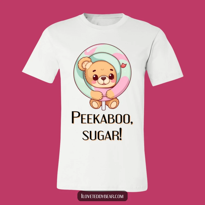 Funny Teddy Bear Lollipop Peek T-Shirt: Sweet Style!