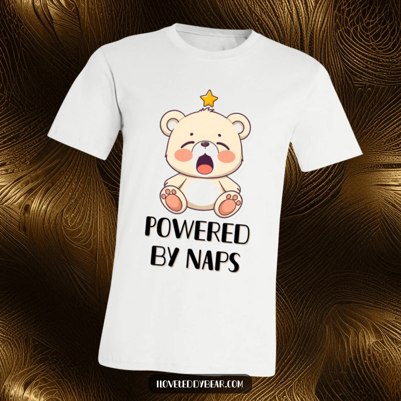 Funny Sleepy Teddy Bear T-Shirt: Adorable teddy bear mid-yawn with a twinkling star, perfect for lounging and comfort.