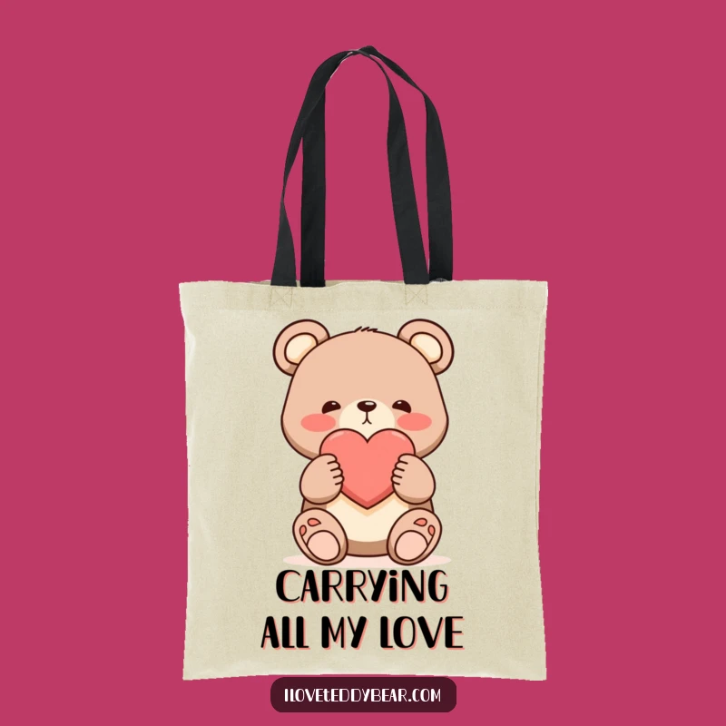 Funny Shy Bear Heart Tote Bag - Cute Cartoon Art for Sweethearts