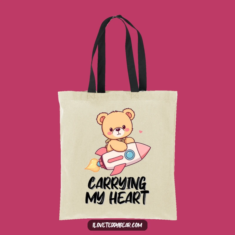Funny Teddy Bear Heart Rocket Tote Bag - Carry Your Laughs in Style!