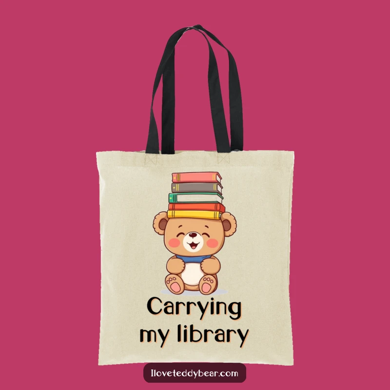 Funny Book Bear Tote Bag: Giggling Teddy Balancing Books, Stylish Literary Accessory