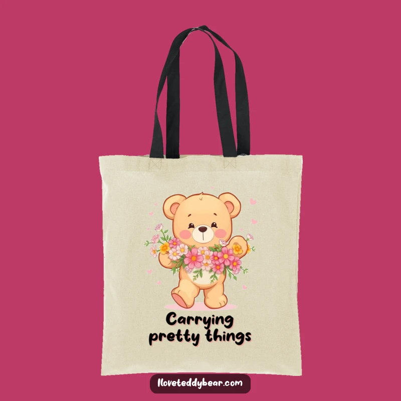 Funny Teddy Bear Dancing Flowers Tote Bag: Carry Your Cheer!