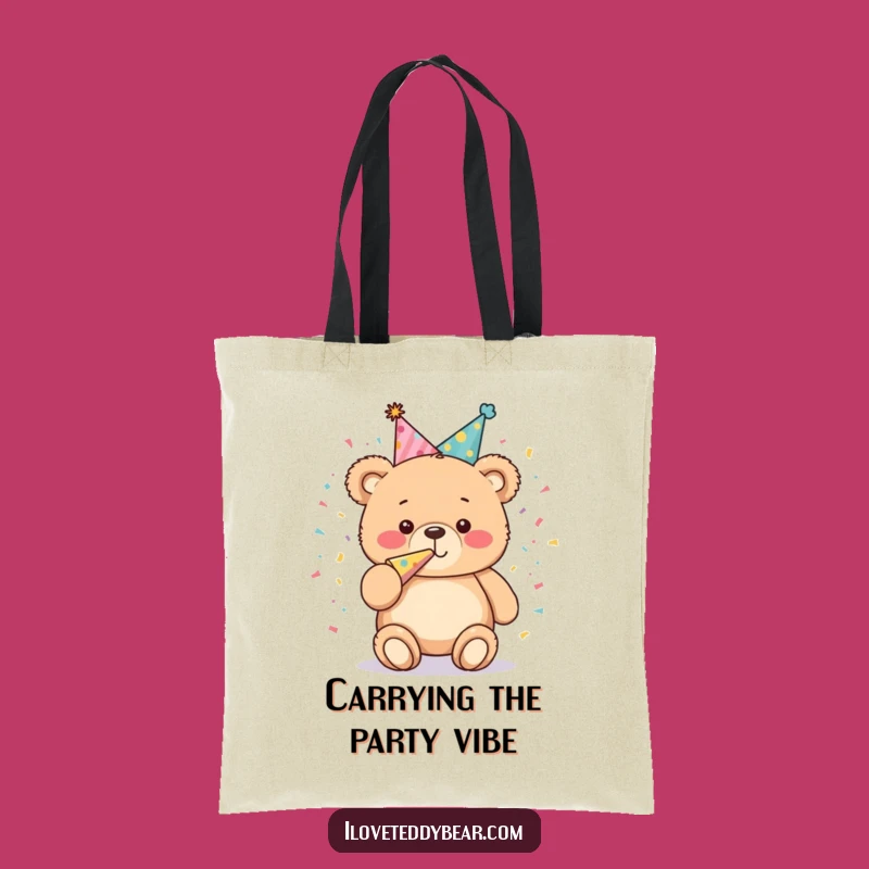 Funny Party Bear Tote Bag: Stylish Teddy Bear Blowing Horn, Chic and Hilarious Accessory