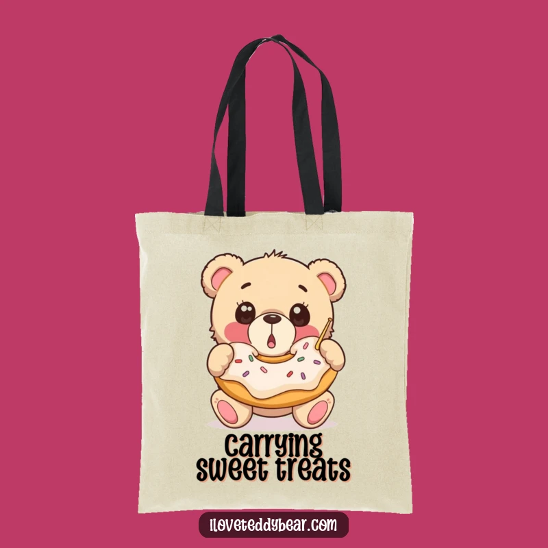 Funny Donut Bear Tote Bag: Surprised Teddy Catching Donut, Stylish Accessory for Treat Lovers