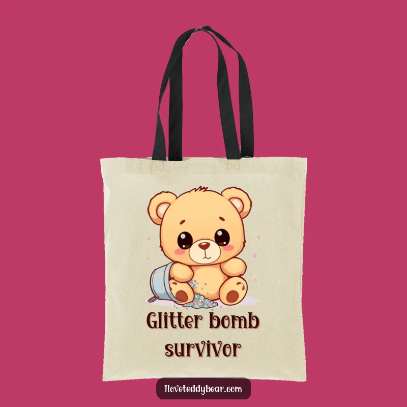Funny Glitter Spill Teddy Bear Tote Bag: Carry Your Sparkle, Fun Funny Gift