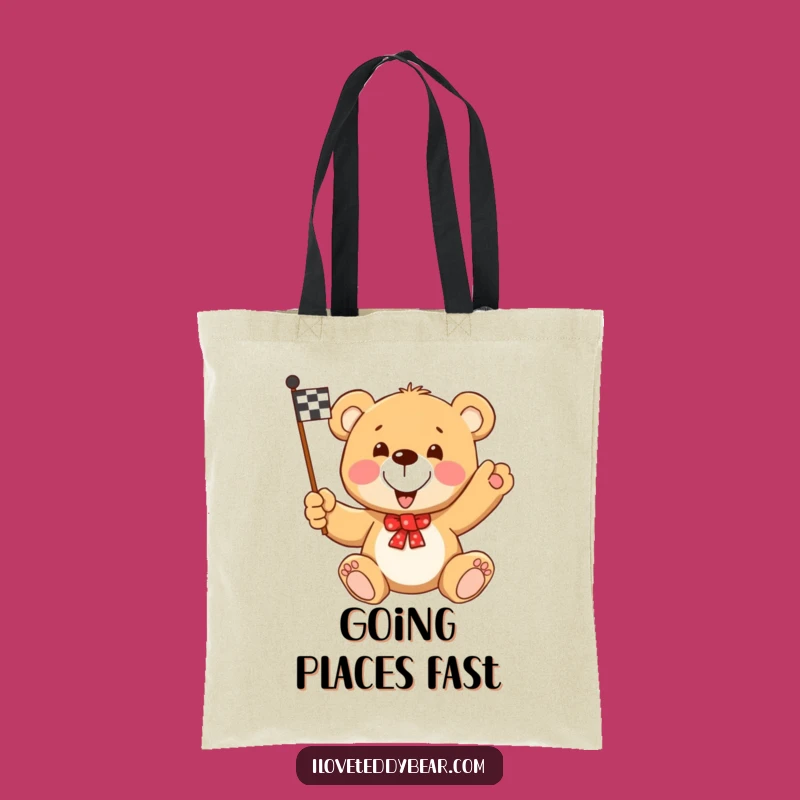 Funny Teddy Bear Racing Flag Tote Bag: Carry Your Victory