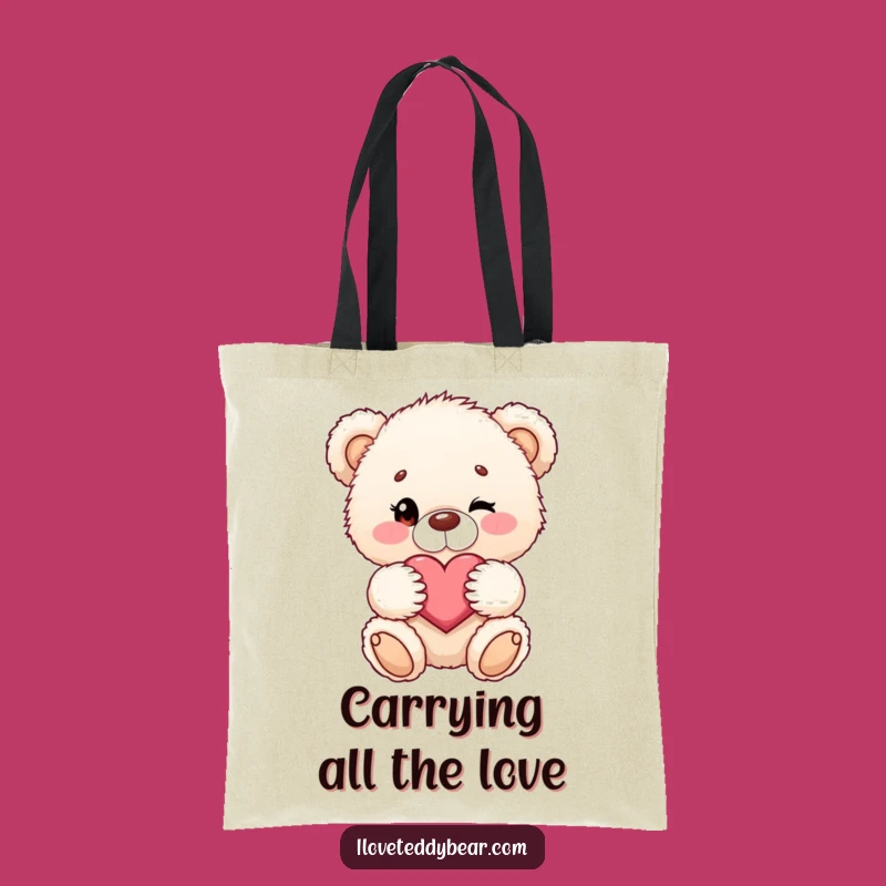 Funny Teddy Bear Tote Bag - Winking Heart Bear Carrier - Cute Gift